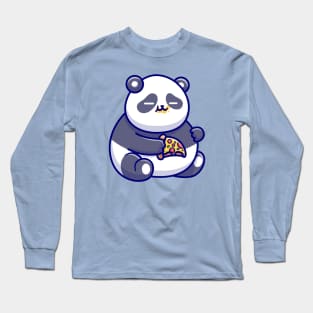 Cute Fat Panda Eating Pizza Cartoon Long Sleeve T-Shirt